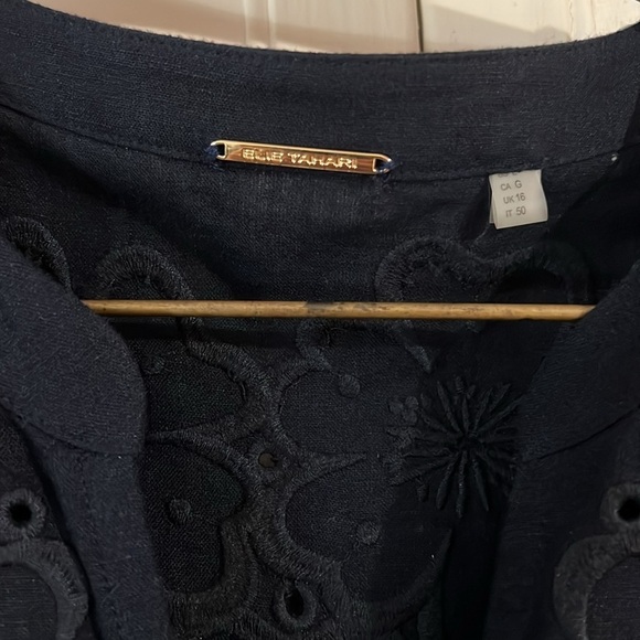 NWOT Elie Tahari Embroidered Dress Navy size L - Picture 5 of 8
